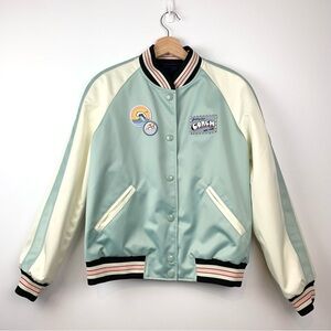 Coach Reversible Jacket Coat Coach State Varsity Tour Sz Med-Large Blue Beige